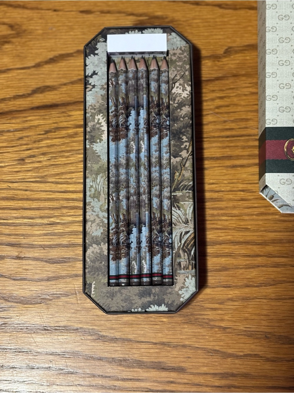 Gucci Decorative Floral Pattern Pencil Set in Blue and Brown
